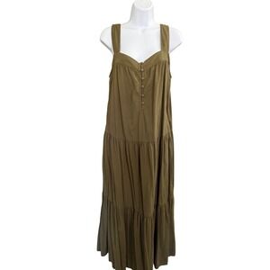 Faherty Organic Cotton Sundress M Olive Green Tiered‎  Side Pockets Summer Beach